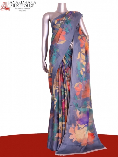 Designer Floral Pure Satin Crepe Silk Saree